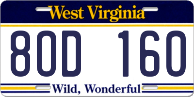 WV license plate 8OD160