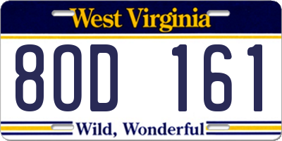 WV license plate 8OD161