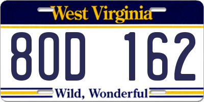 WV license plate 8OD162
