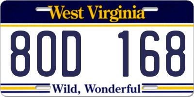 WV license plate 8OD168