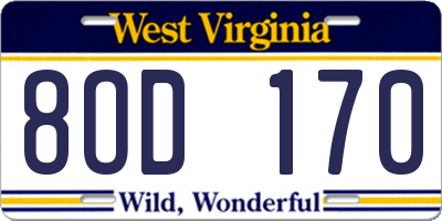 WV license plate 8OD170