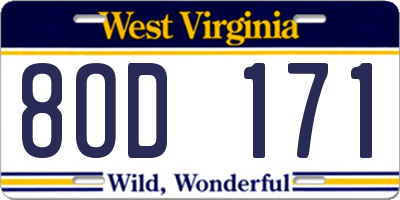 WV license plate 8OD171