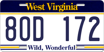 WV license plate 8OD172