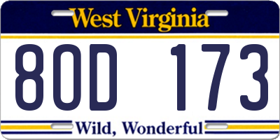WV license plate 8OD173