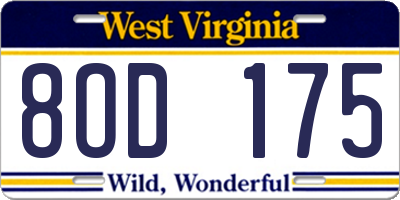 WV license plate 8OD175