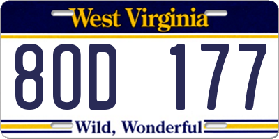 WV license plate 8OD177