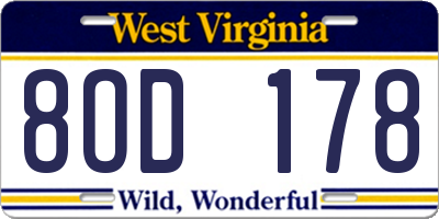 WV license plate 8OD178
