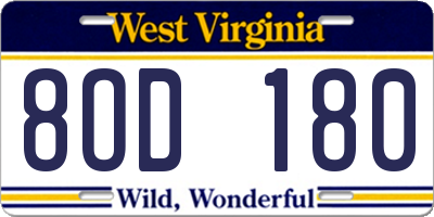 WV license plate 8OD180