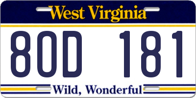 WV license plate 8OD181