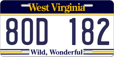 WV license plate 8OD182