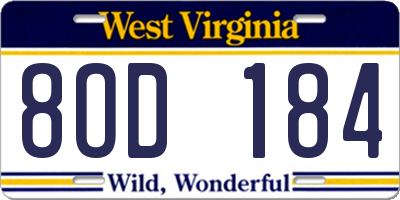 WV license plate 8OD184