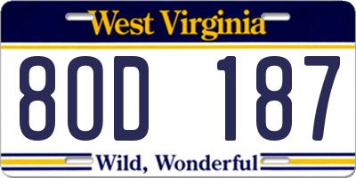 WV license plate 8OD187