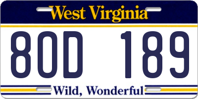 WV license plate 8OD189
