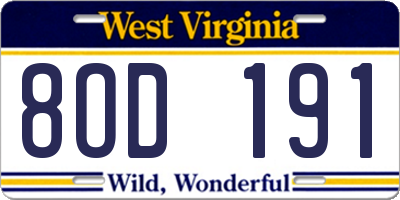 WV license plate 8OD191