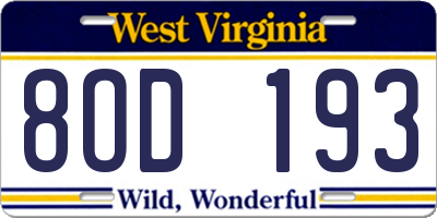 WV license plate 8OD193