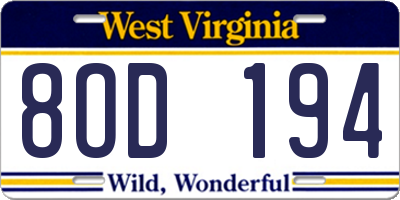 WV license plate 8OD194