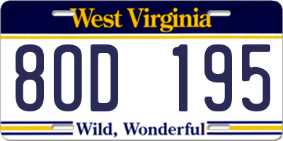 WV license plate 8OD195