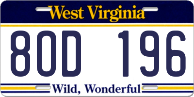 WV license plate 8OD196