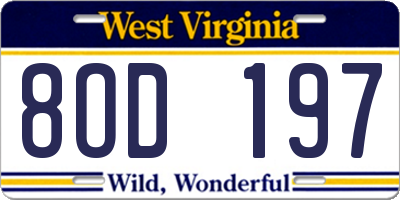 WV license plate 8OD197