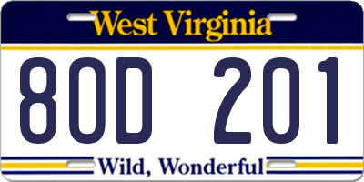 WV license plate 8OD201