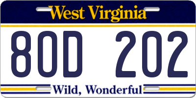 WV license plate 8OD202