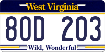 WV license plate 8OD203