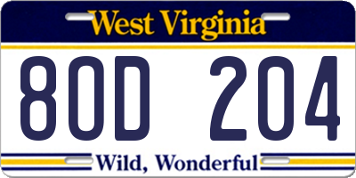 WV license plate 8OD204
