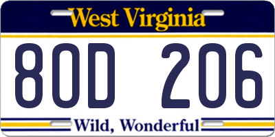WV license plate 8OD206