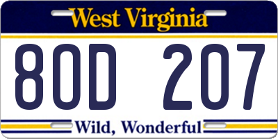 WV license plate 8OD207