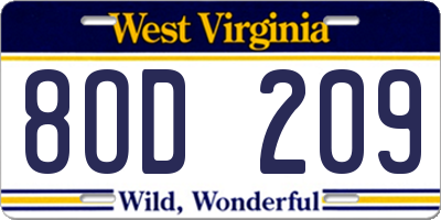 WV license plate 8OD209