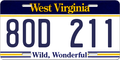 WV license plate 8OD211