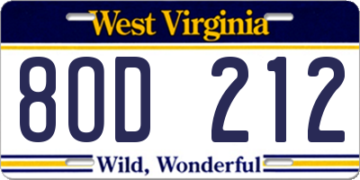 WV license plate 8OD212