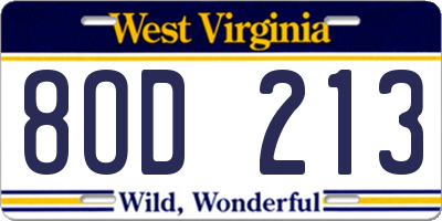 WV license plate 8OD213
