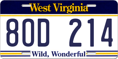 WV license plate 8OD214