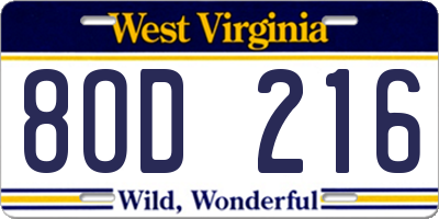 WV license plate 8OD216