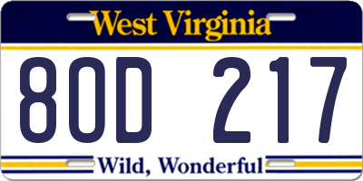 WV license plate 8OD217