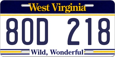 WV license plate 8OD218