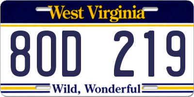 WV license plate 8OD219
