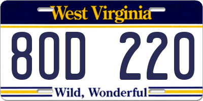 WV license plate 8OD220