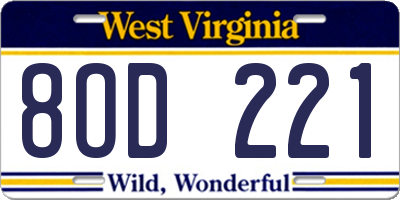 WV license plate 8OD221