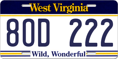 WV license plate 8OD222