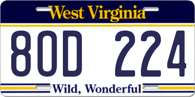 WV license plate 8OD224