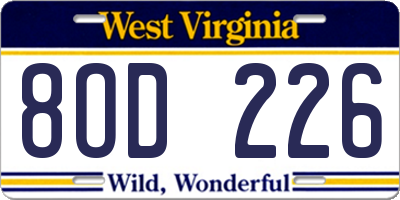 WV license plate 8OD226