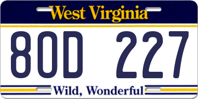 WV license plate 8OD227