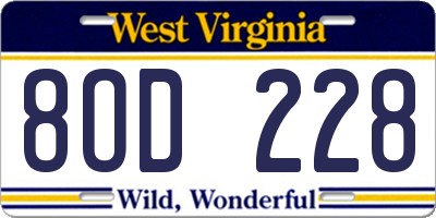 WV license plate 8OD228