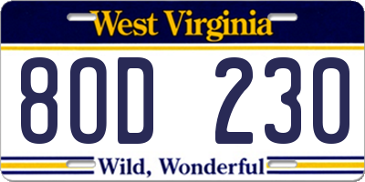 WV license plate 8OD230