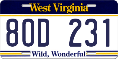 WV license plate 8OD231