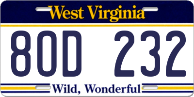 WV license plate 8OD232