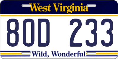 WV license plate 8OD233