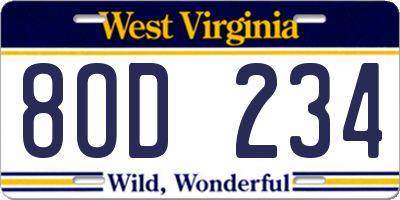 WV license plate 8OD234